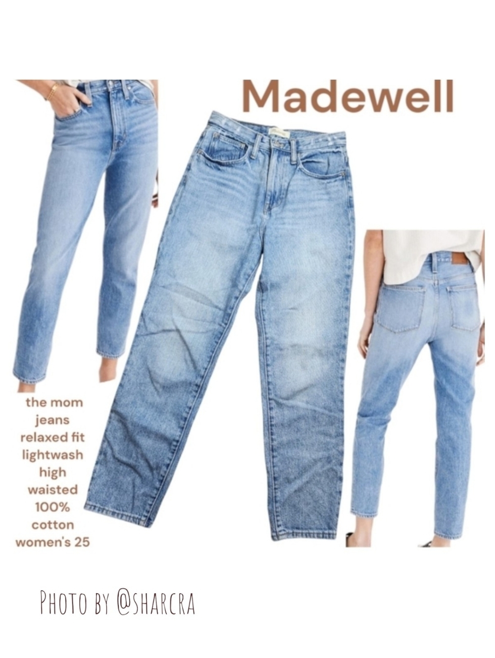 Madewell Women the mom jean K9935 High Waisted Slouchy Tappered Denim Jean's 25